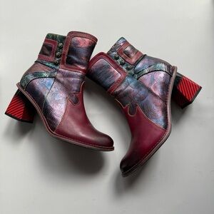Spring Step L’Artiste Thunderbird Leather Ankle Boots Western Cowgirl Red 38